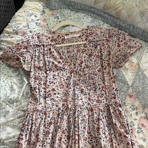 Christy Dawn Blush Floral Midi Dress with Navy & Rust Accents